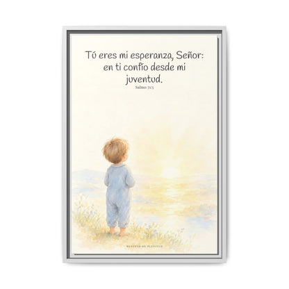 Tú eres mi esperanza, Señor — Lienzo Cristiano Enmarcado | Salmo 71:5 — 16×24 pulgadas, marco blanco, vista frontal
