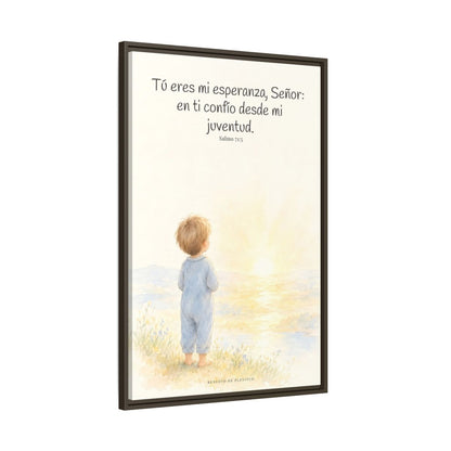 Tú eres mi esperanza, Señor — Lienzo Cristiano Enmarcado | Salmo 71:5 — 24×36 pulgadas, marco espresso, vista lateral del marco flotante