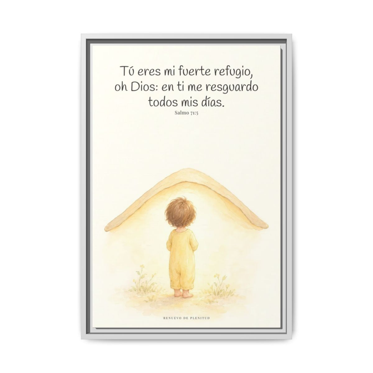 Tú eres mi fuerte refugio, oh Dios — Lienzo Cristiano Enmarcado | Salmo 71:5 — 16×24 pulgadas, marco blanco, vista frontal