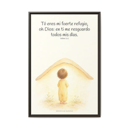 Tú eres mi fuerte refugio, oh Dios — Lienzo Cristiano Enmarcado | Salmo 71:5 — 24×36 pulgadas, marco espresso, vista frontal