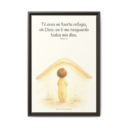 Tú eres mi fuerte refugio, oh Dios — Lienzo Cristiano Enmarcado | Salmo 71:5 — 16×24 pulgadas, marco espresso, vista frontal