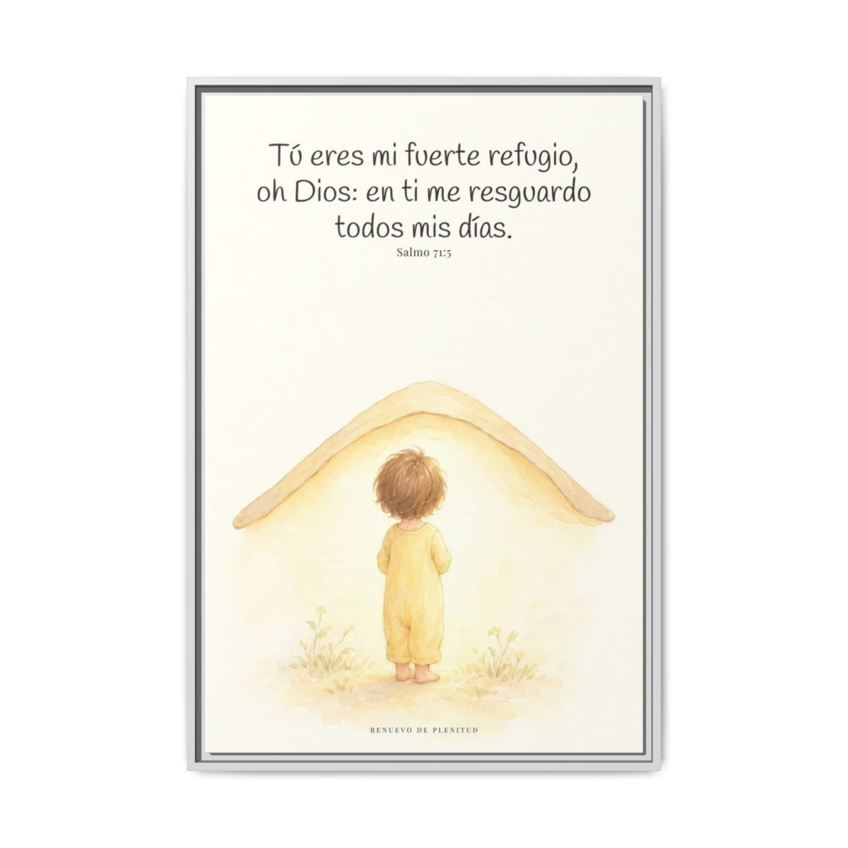 Tú eres mi fuerte refugio, oh Dios — Lienzo Cristiano Enmarcado | Salmo 71:5 — 24×36 pulgadas, marco blanco, vista frontal