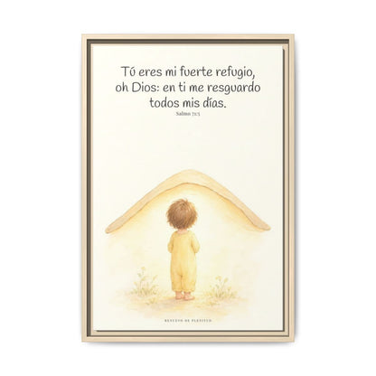 Tú eres mi fuerte refugio, oh Dios — Lienzo Cristiano Enmarcado | Salmo 71:5 — 16×24 pulgadas, marco natural, vista frontal
