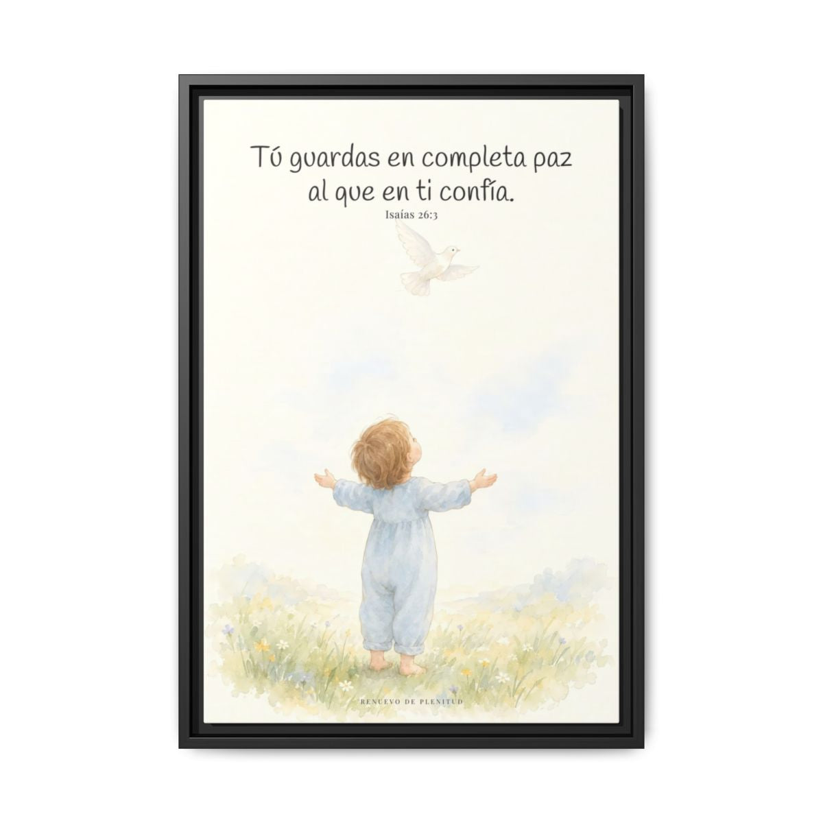 Tú guardas en paz al que confía en ti — Lienzo Cristiano Enmarcado | Isaías 26:3 — 16×24 pulgadas, marco negro, vista frontal