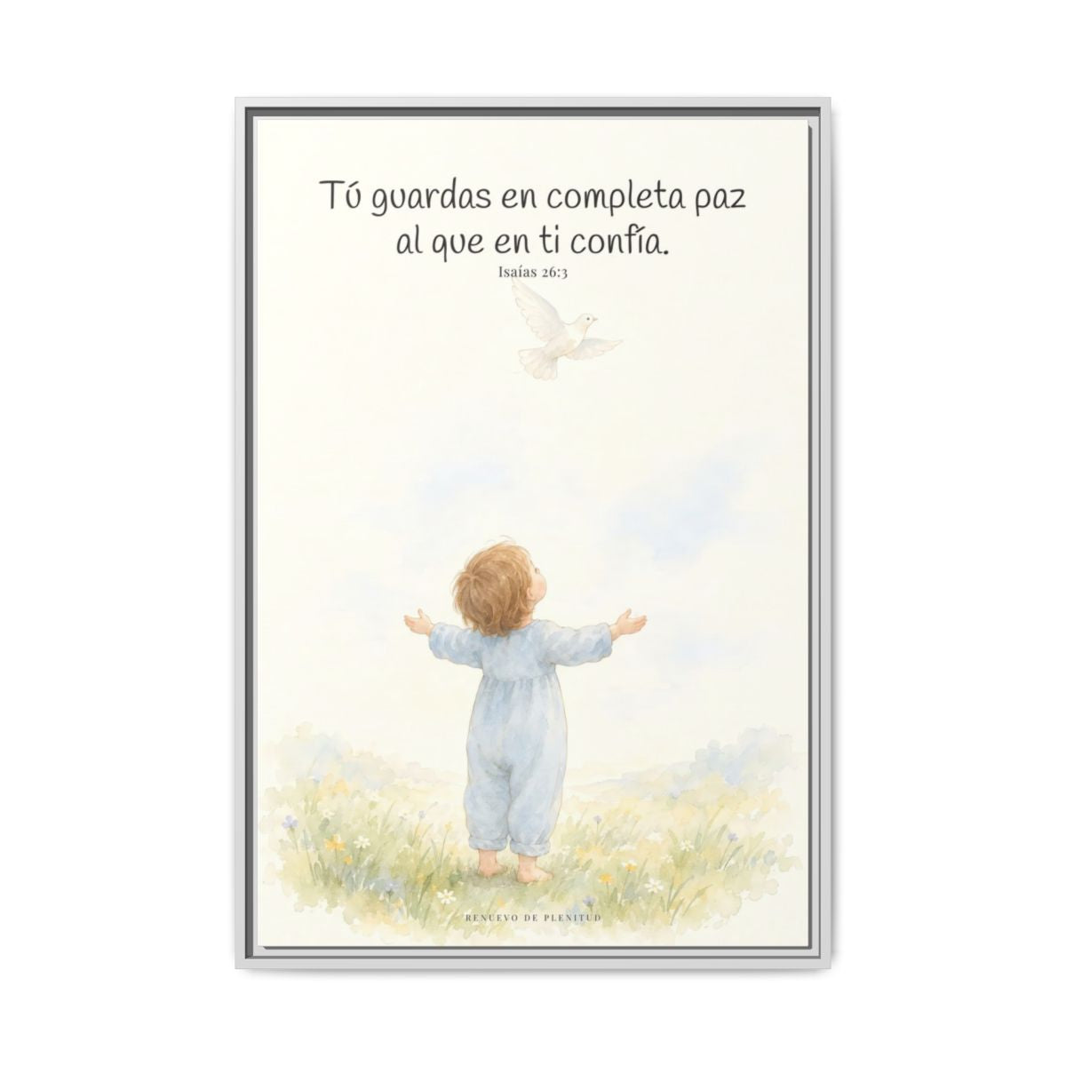 Tú guardas en paz al que confía en ti — Lienzo Cristiano Enmarcado | Isaías 26:3 — 24×36 pulgadas, marco blanco, vista frontal