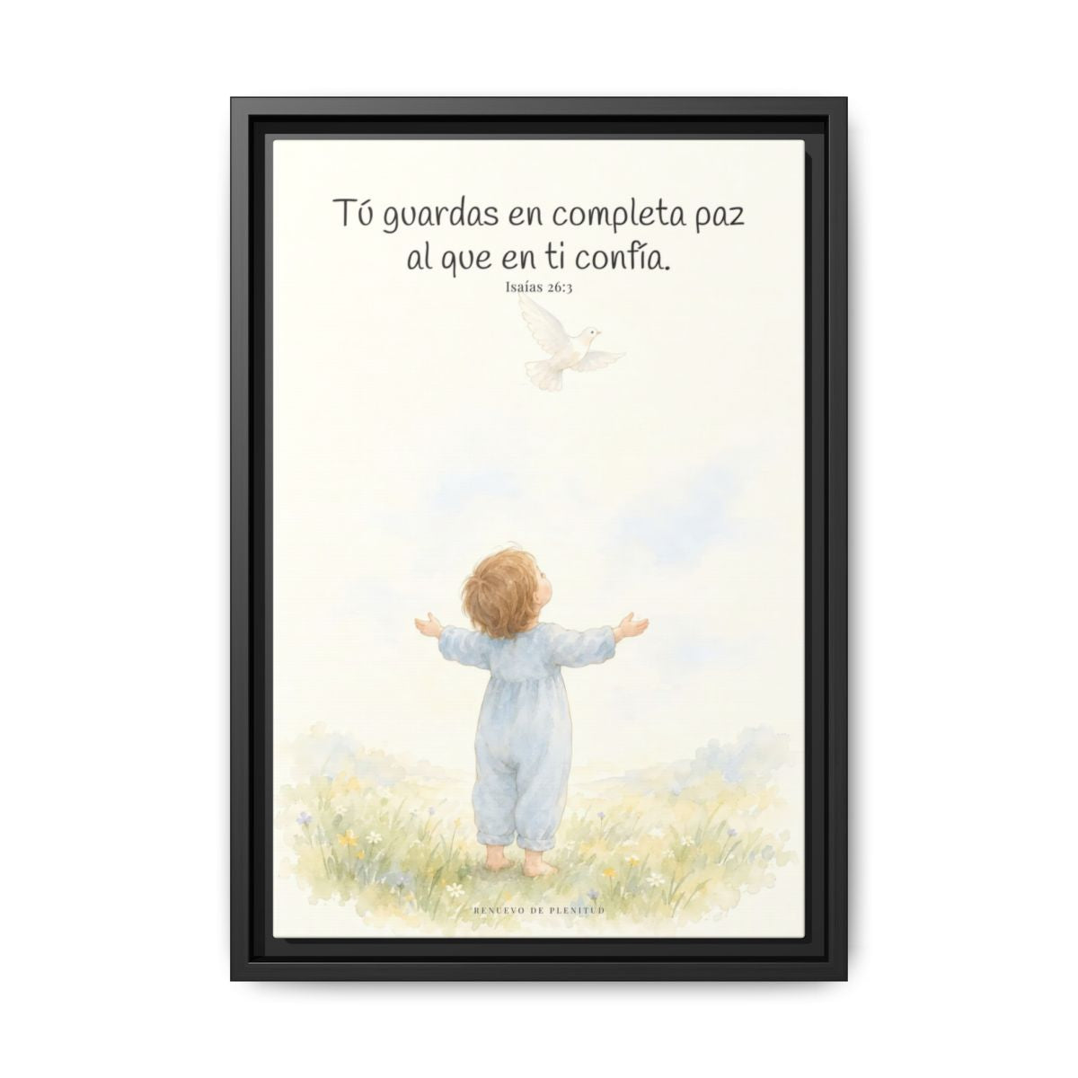 Tú guardas en paz al que confía en ti — Lienzo Cristiano Enmarcado | Isaías 26:3 — 12×18 pulgadas, marco negro, vista frontal