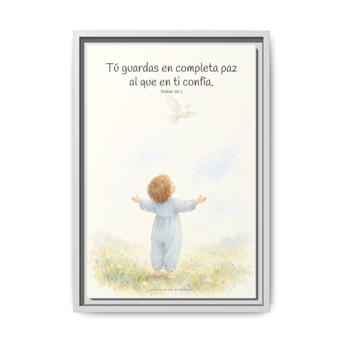 Tú guardas en paz al que confía en ti — Lienzo Cristiano Enmarcado | Isaías 26:3 — 12×18 pulgadas, marco blanco, vista frontal