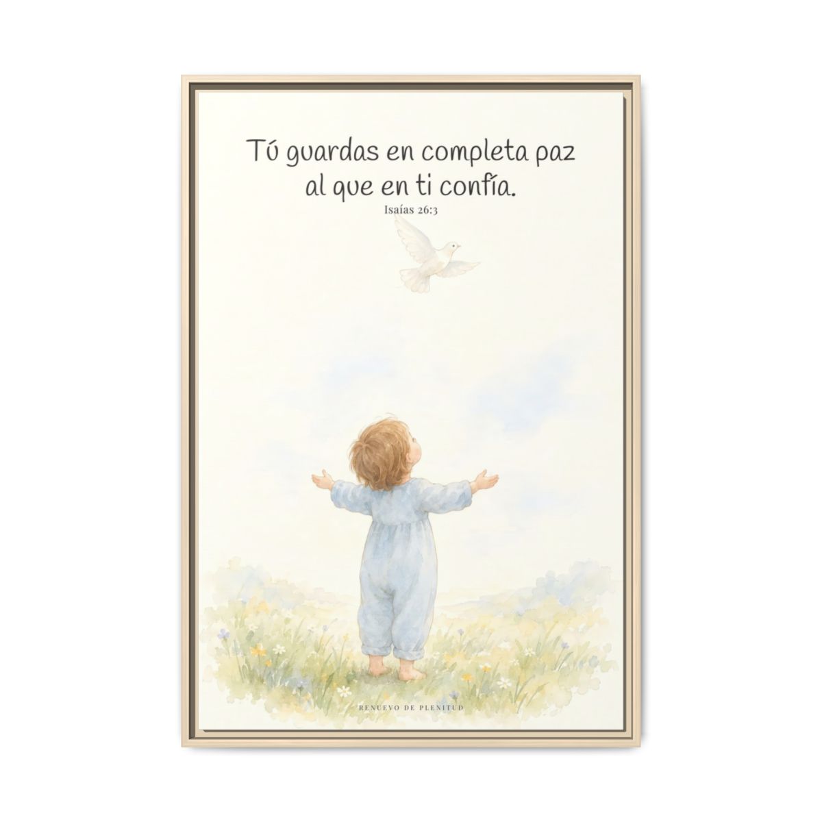 Tú guardas en paz al que confía en ti — Lienzo Cristiano Enmarcado | Isaías 26:3 — 24×36 pulgadas, marco natural, vista frontal