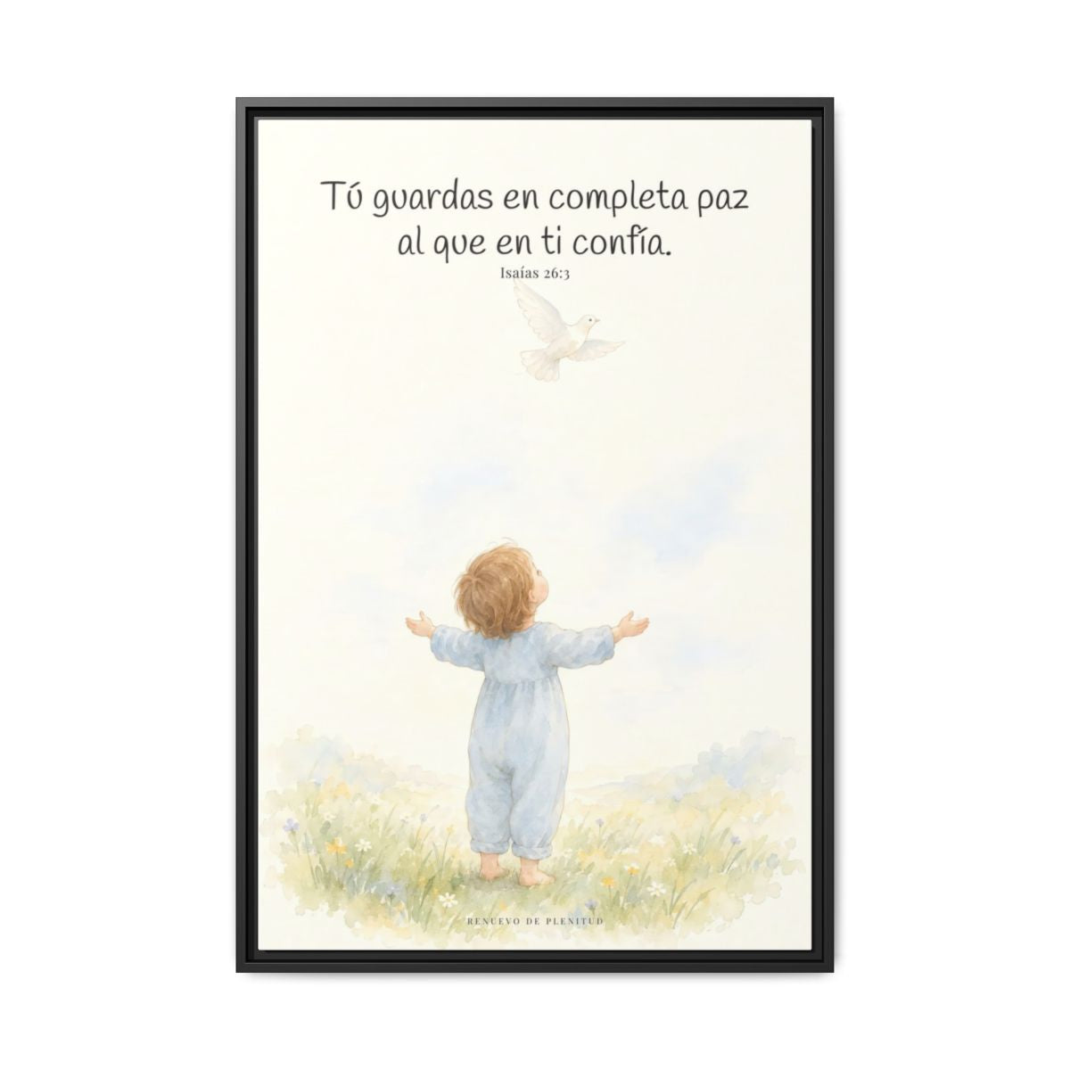 Tú guardas en paz al que confía en ti — Lienzo Cristiano Enmarcado | Isaías 26:3 — 24×36 pulgadas, marco negro, vista frontal