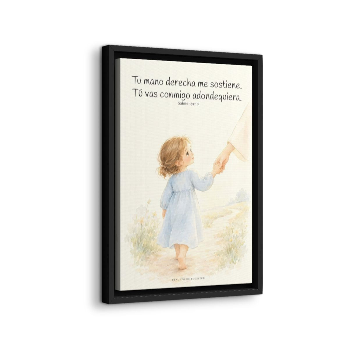 Tu mano me guía por el camino | Lienzo cristiano decorativo | Salmo 139:10 — 12×18 pulgadas, marco negro, vista lateral del marco flotante