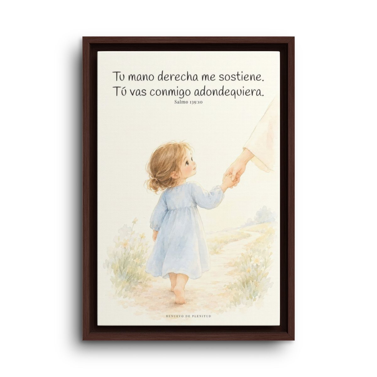 Tu mano me guía por el camino | Lienzo cristiano decorativo | Salmo 139:10 — 12×18 pulgadas, marco espresso, vista frontal