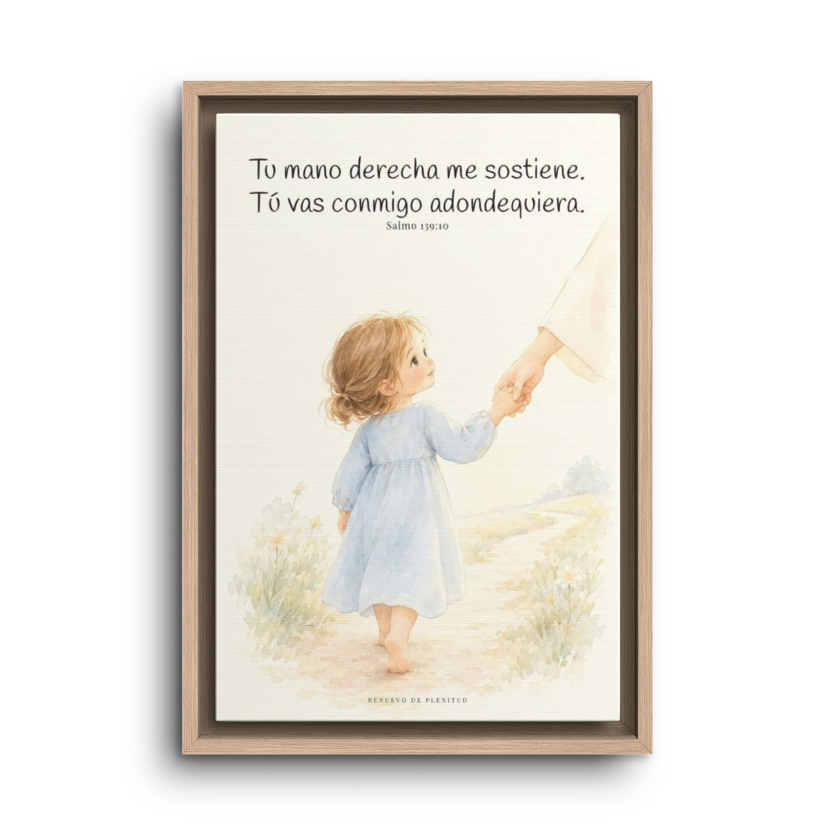 Tu mano me guía por el camino | Lienzo cristiano decorativo | Salmo 139:10 — 12×18 pulgadas, marco natural, vista frontal