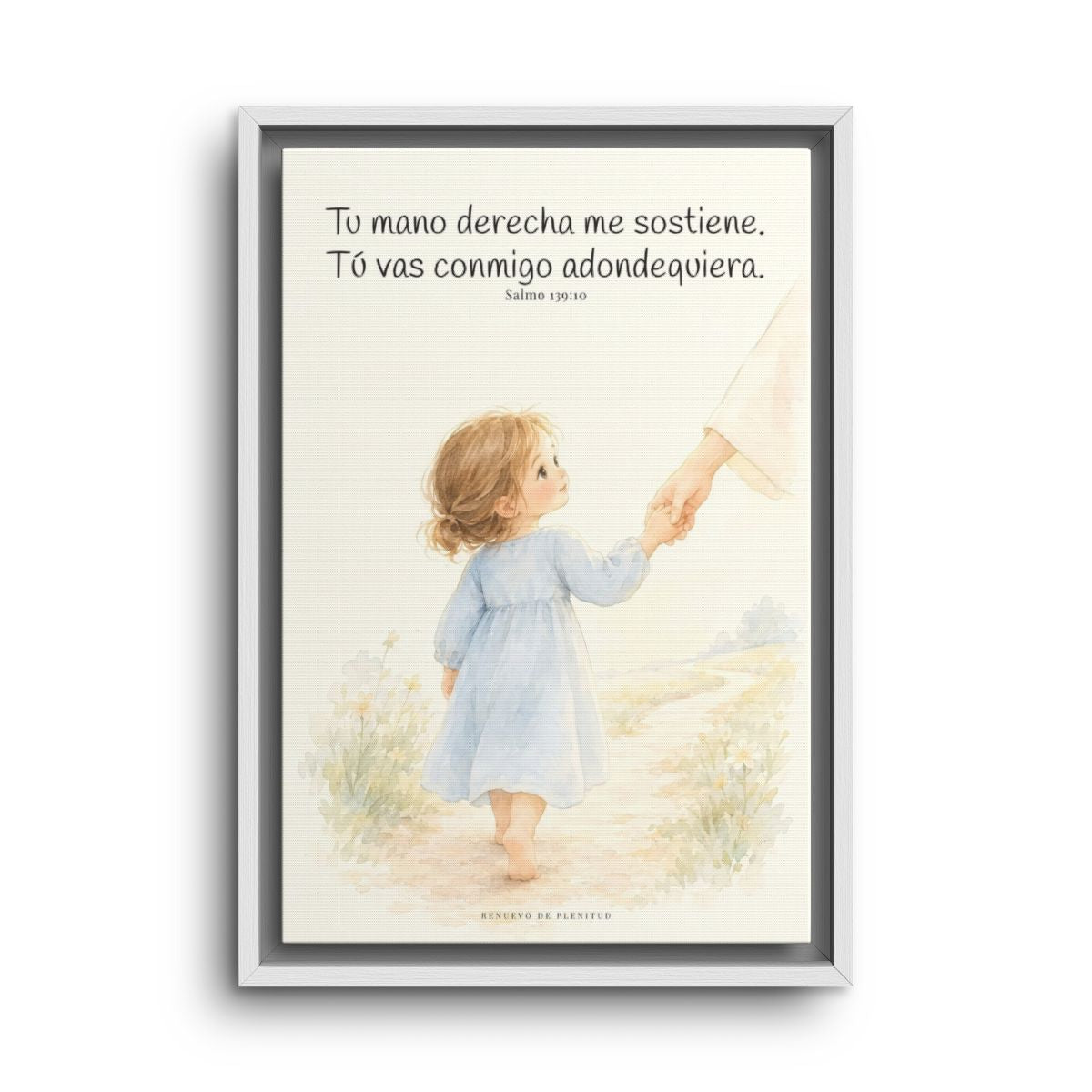 Tu mano me guía por el camino | Lienzo cristiano decorativo | Salmo 139:10 — 12×18 pulgadas, marco blanco, vista frontal