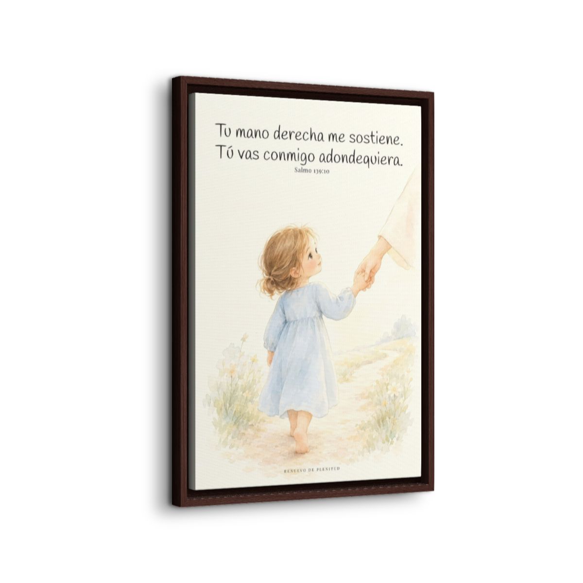 Tu mano me guía por el camino | Lienzo cristiano decorativo | Salmo 139:10 — 16×24 pulgadas, marco espresso, vista lateral del marco flotante