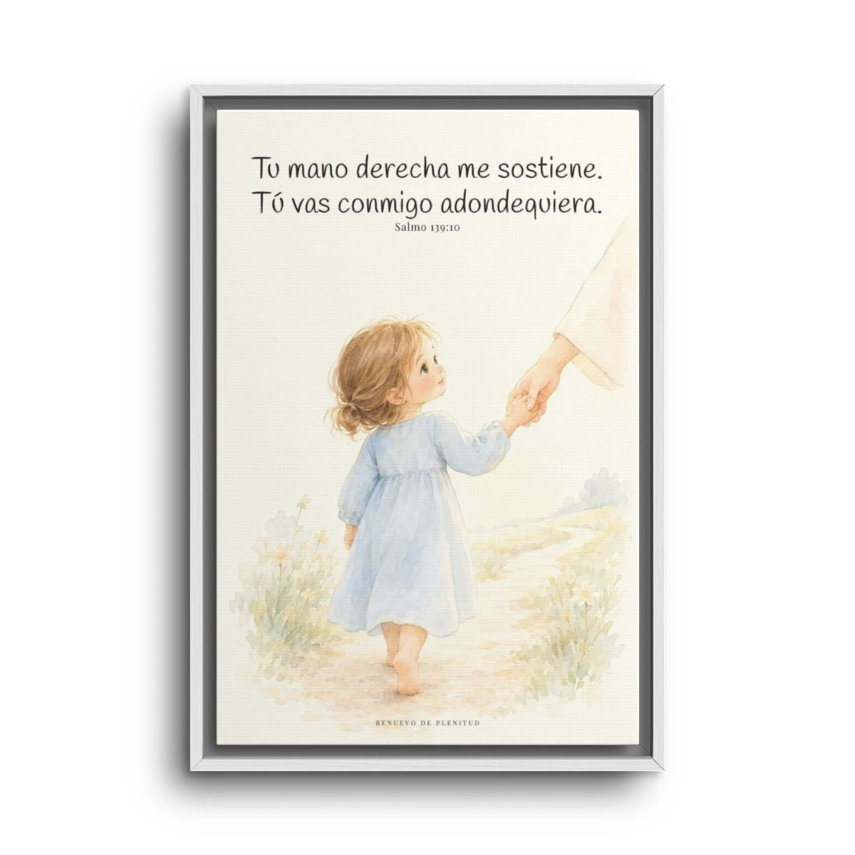 Tu mano me guía por el camino | Lienzo cristiano decorativo | Salmo 139:10 — 16×24 pulgadas, marco blanco, vista frontal