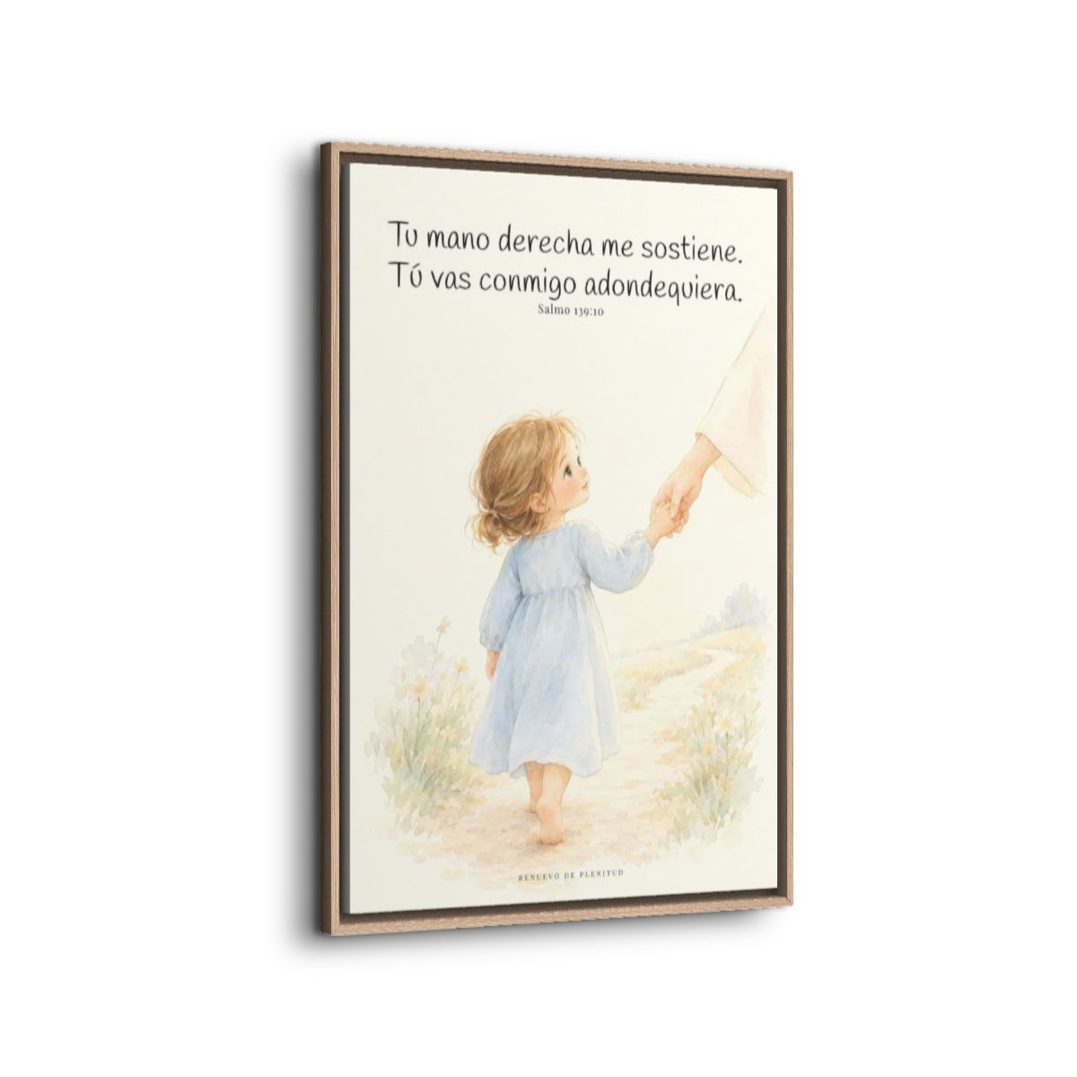 Tu mano me guía por el camino | Lienzo cristiano decorativo | Salmo 139:10 — 24×36 pulgadas, marco natural, vista lateral del marco flotante