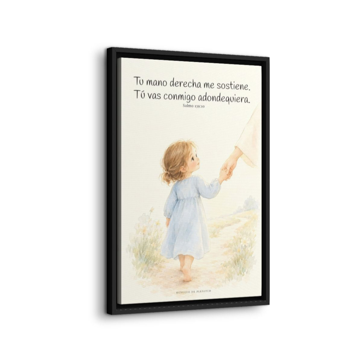 Tu mano me guía por el camino | Lienzo cristiano decorativo | Salmo 139:10 — 16×24 pulgadas, marco negro, vista lateral del marco flotante