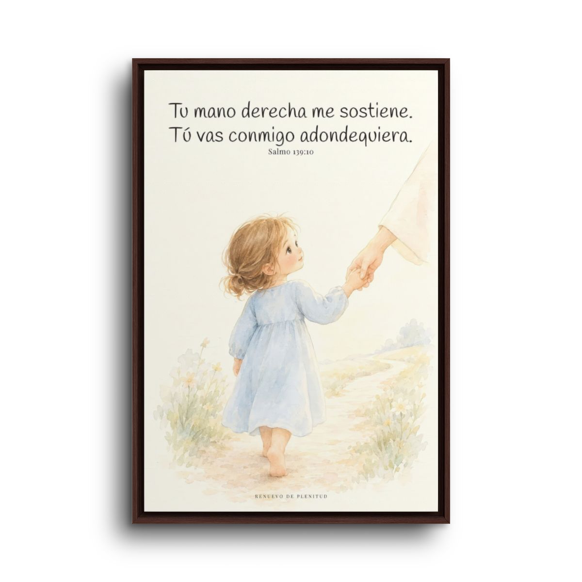 Tu mano me guía por el camino | Lienzo cristiano decorativo | Salmo 139:10 — 24×36 pulgadas, marco espresso, vista frontal