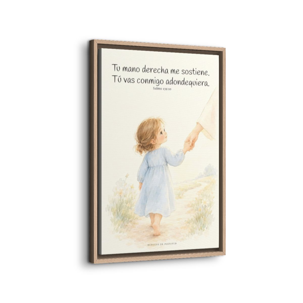 Tu mano me guía por el camino | Lienzo cristiano decorativo | Salmo 139:10 — 16×24 pulgadas, marco natural, vista lateral del marco flotante