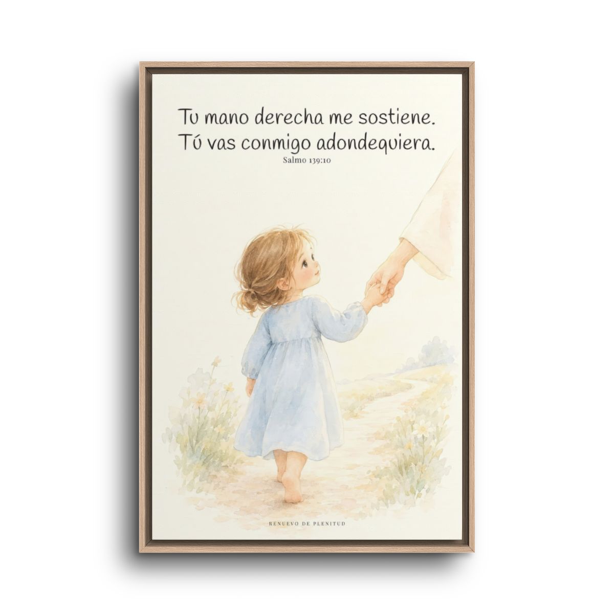 Tu mano me guía por el camino | Lienzo cristiano decorativo | Salmo 139:10 — 24×36 pulgadas, marco natural, vista frontal