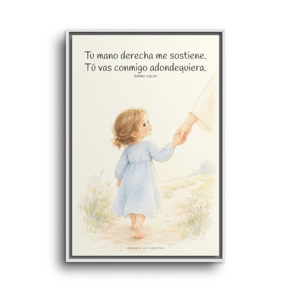 Tu mano me guía por el camino | Lienzo cristiano decorativo | Salmo 139:10 — 24×36 pulgadas, marco blanco, vista frontal