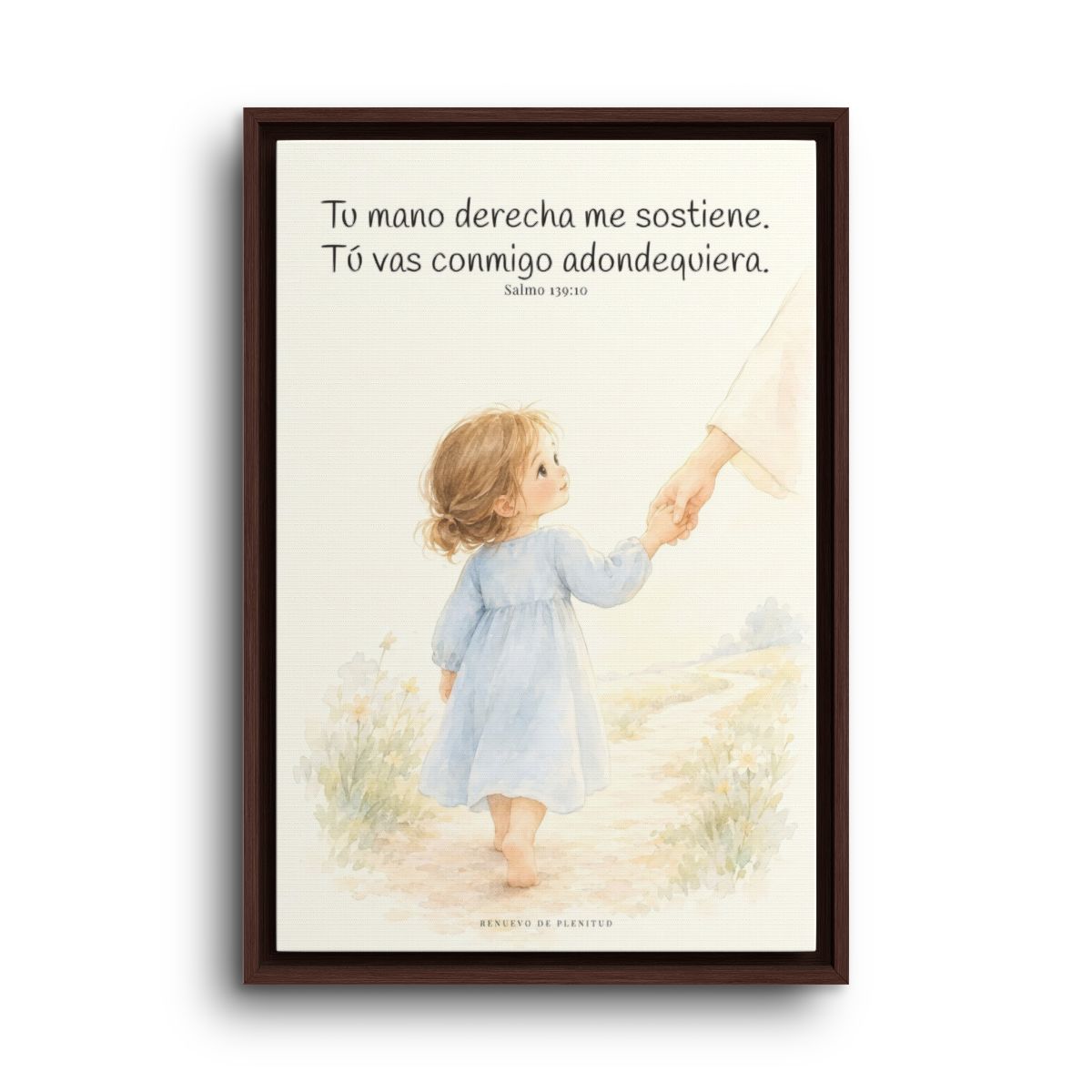 Tu mano me guía por el camino | Lienzo cristiano decorativo | Salmo 139:10 — 16×24 pulgadas, marco espresso, vista frontal