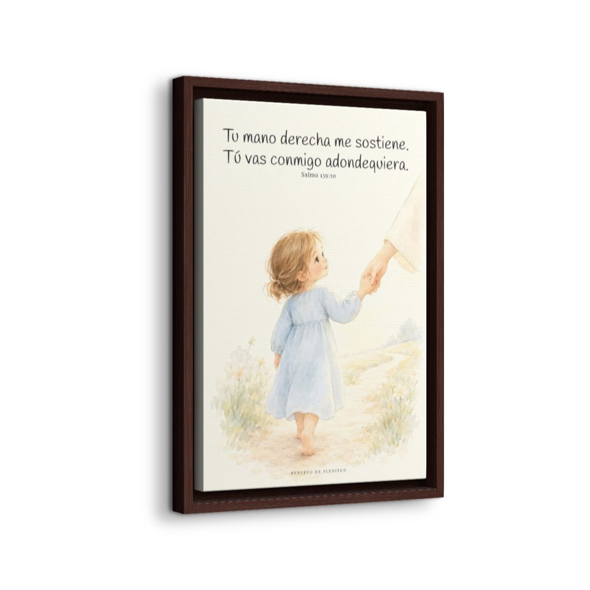 Tu mano me guía por el camino | Lienzo cristiano decorativo | Salmo 139:10 — 12×18 pulgadas, marco espresso, vista lateral del marco flotante