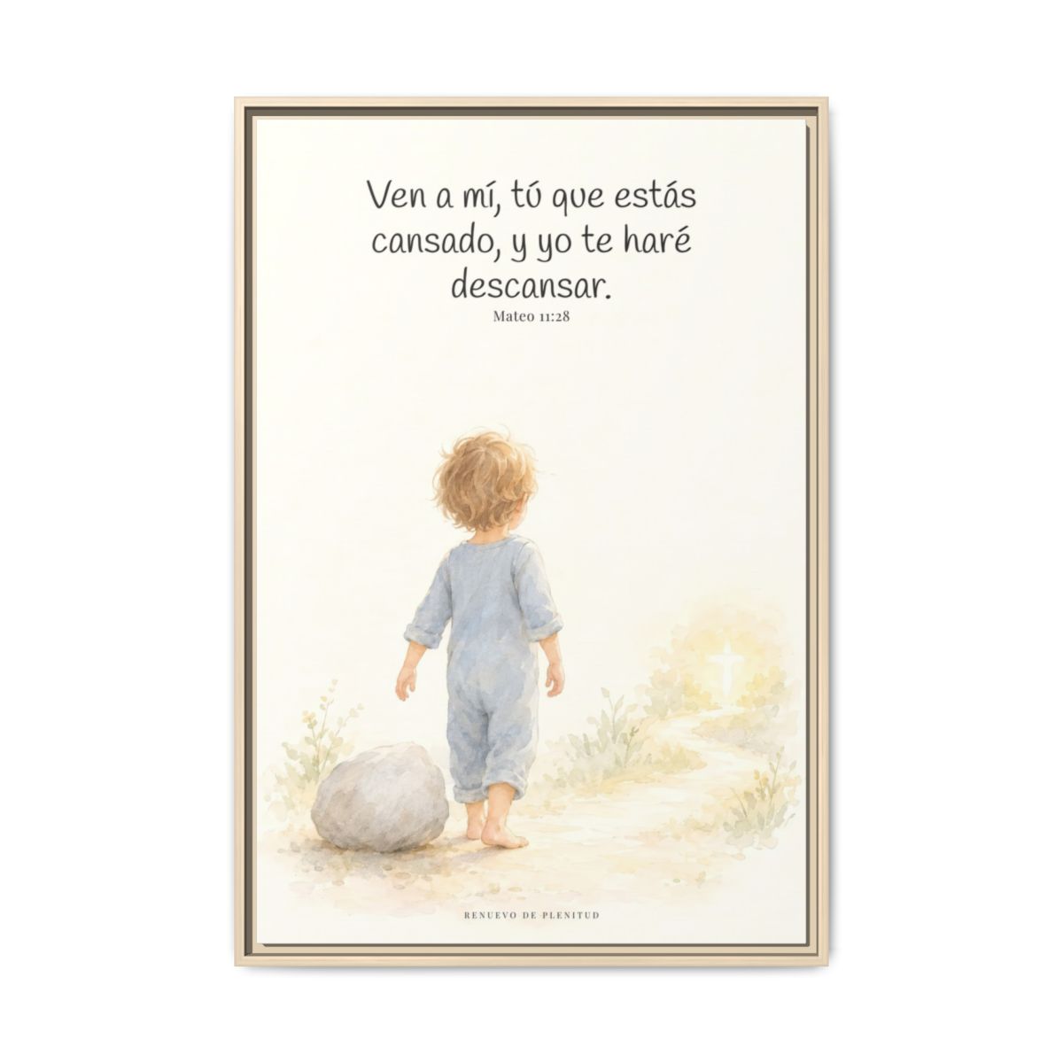 Ven a mí y yo te haré descansar — Lienzo Cristiano Enmarcado | Mateo 11:28 — 24×36 pulgadas, marco natural, vista frontal