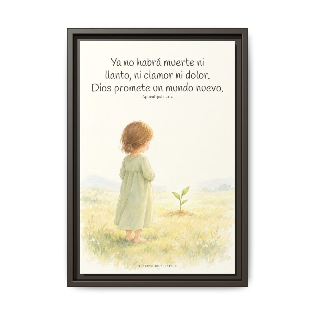 Ya no habrá muerte ni dolor — Lienzo Cristiano Enmarcado | Apocalipsis 21:4 — 12×18 pulgadas, marco espresso, vista frontal