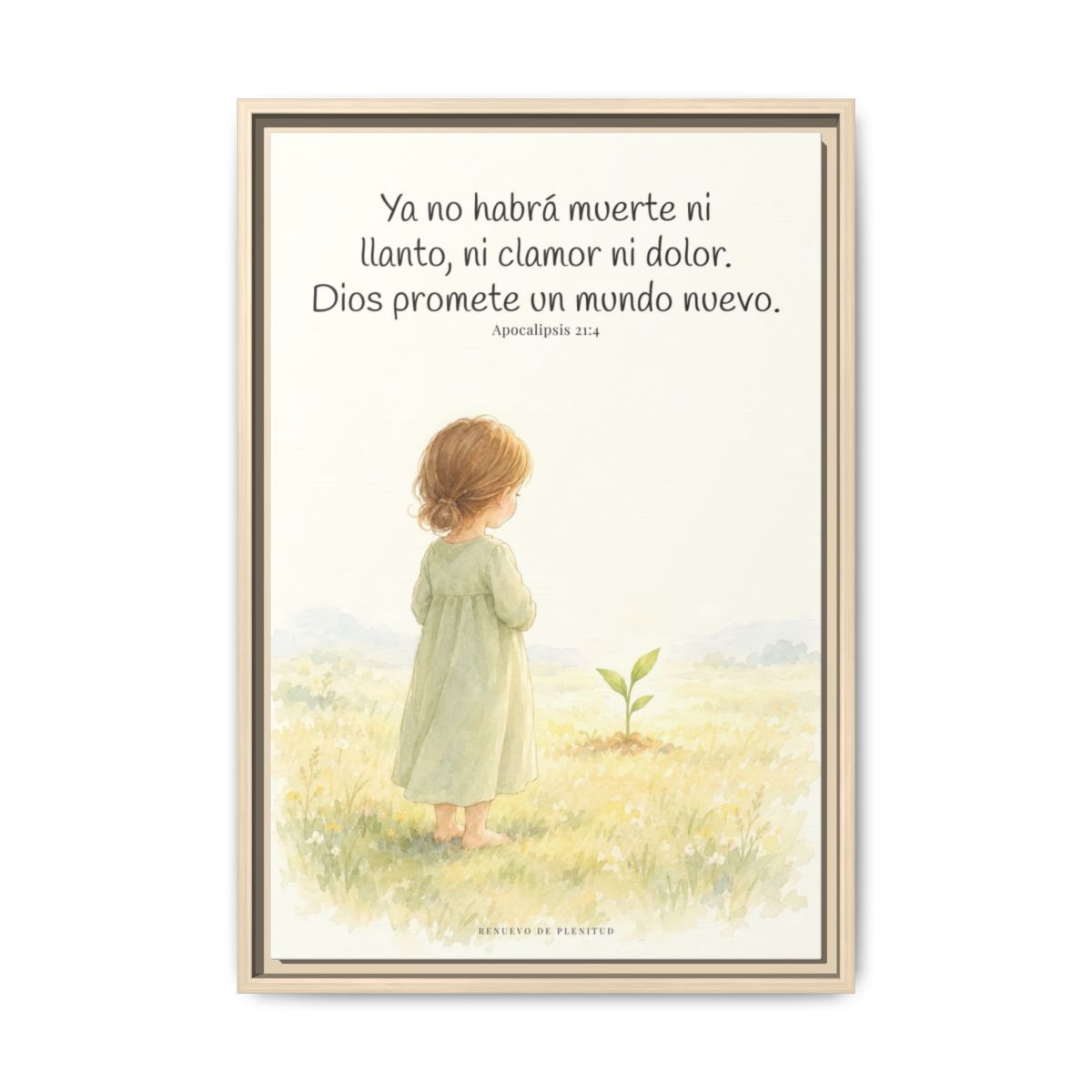 Ya no habrá muerte ni dolor — Lienzo Cristiano Enmarcado | Apocalipsis 21:4 — 16×24 pulgadas, marco natural, vista frontal