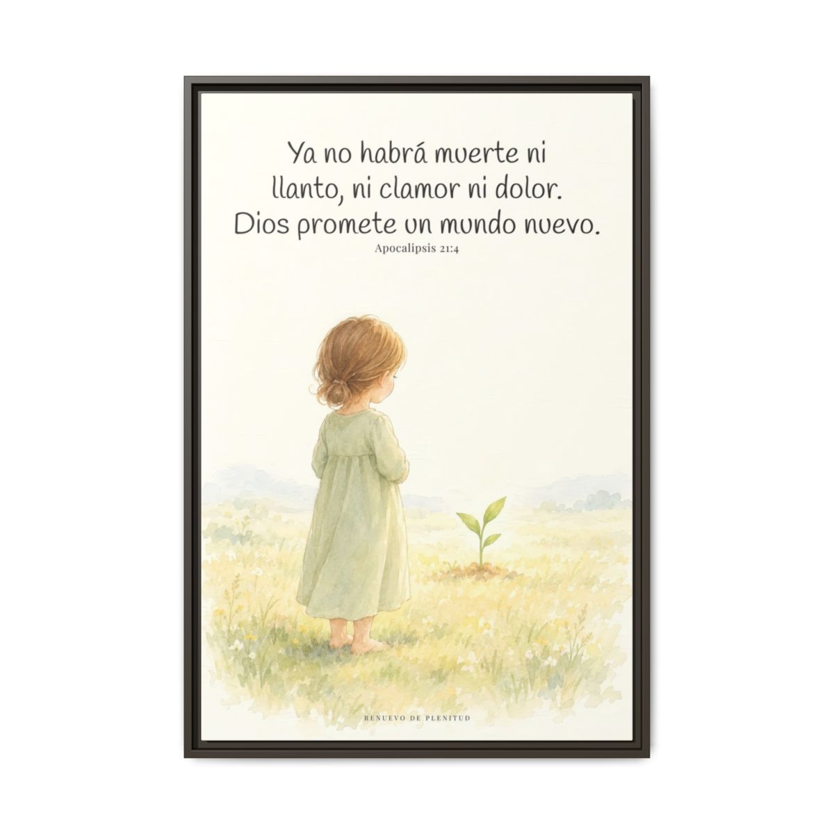 Ya no habrá muerte ni dolor — Lienzo Cristiano Enmarcado | Apocalipsis 21:4 — 24×36 pulgadas, marco espresso, vista frontal